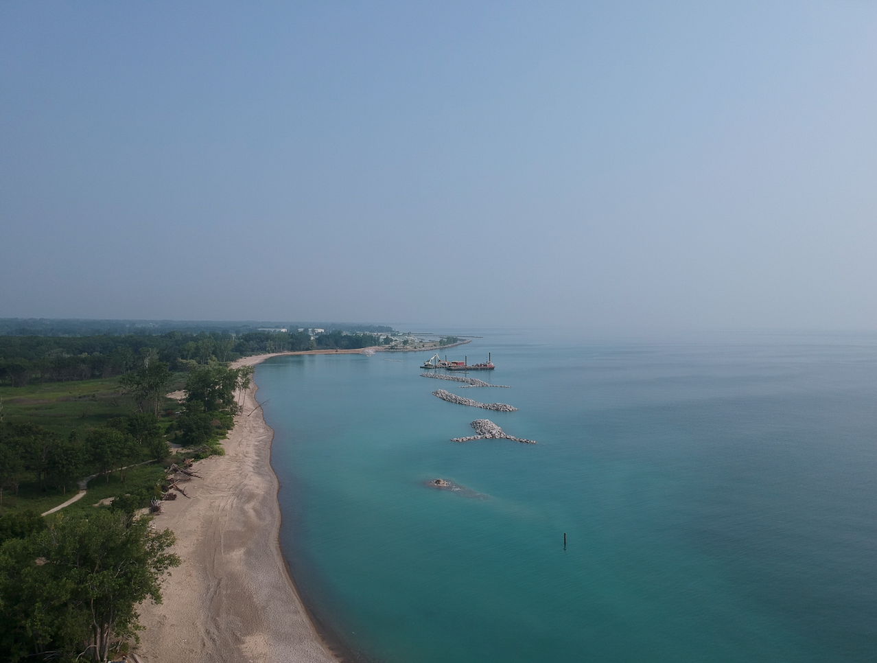 Beach volleyball on the sandy shores of Lake Michigan